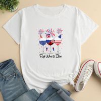 Frau T-shirt Kurzarm T-shirts Drucken Mode Amerikanische Flagge Weinglas main image 8