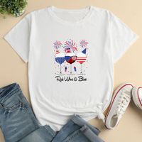 Women's T-shirt Short Sleeve T-shirts Printing Fashion American Flag Wine Glass main image 8