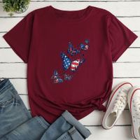 Women's T-shirt Short Sleeve T-shirts Printing Fashion American Flag Butterfly main image 3
