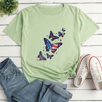 Women's T-shirt Short Sleeve T-shirts Printing Fashion American Flag Butterfly main image 6