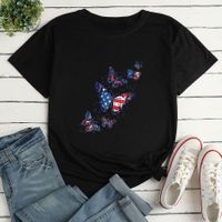 Women's T-shirt Short Sleeve T-shirts Printing Fashion American Flag Butterfly main image 5