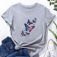 Frau T-shirt Kurzarm T-shirts Drucken Mode Amerikanische Flagge Schmetterling main image 8