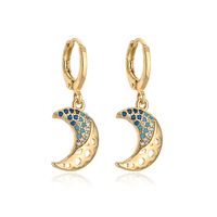 Fashion Moon Owl Crown Copper Drop Earrings Inlay Zircon Copper Earrings sku image 2