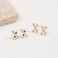 Simple Style Letter Copper Ear Studs Plating Zircon Copper Earrings main image 6