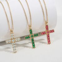 Fashion Cross Copper Pendant Necklace Chain Inlay Zircon Copper Necklaces main image 4