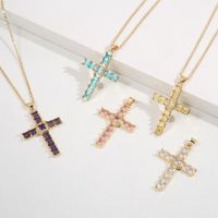Fashion Cross Copper Pendant Necklace Chain Inlay Zircon Copper Necklaces main image 3