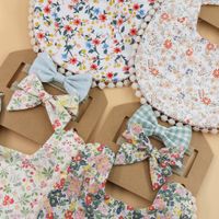 Cute Fruit Flower Bow Knot Linen Saliva Towel Baby Clothes main image 4