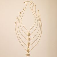 Fashion Starfish Conch Shell Alloy Plating Necklace 1 Set main image 4