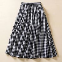 Fashion Plaid Elastic Waist Pleated 100% Cotton Dresses Knee-length Skirt main image 2