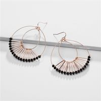 Jewelry Earrings Copper Wire Double Drop Glass Crystal Beads Fan-shaped Female Earrings sku image 2