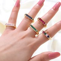 Vintage Style Color Block Copper Open Ring Plating Inlay Zircon Copper Rings main image 1