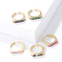 Vintage Style Color Block Copper Open Ring Plating Inlay Zircon Copper Rings main image 4