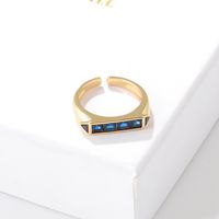 Vintage Style Color Block Copper Open Ring Plating Inlay Zircon Copper Rings main image 2