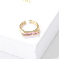 Vintage Style Color Block Copper Open Ring Plating Inlay Zircon Copper Rings main image 3