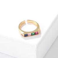 Vintage Style Color Block Copper Open Ring Plating Inlay Zircon Copper Rings sku image 4
