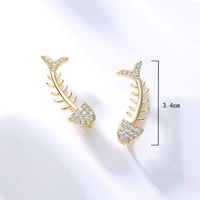 Business Fashion Classic Style Fish Bone Copper Ear Studs Zircon Copper Earrings main image 3