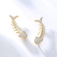 Business Fashion Classic Style Fish Bone Copper Ear Studs Zircon Copper Earrings main image 1