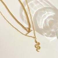 304 Stainless Steel 16K Gold Plated White Gold Plated Gold Plated Hip-Hop Plating Snake Layered Necklaces sku image 1
