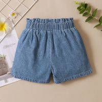 Simple Style Solid Color Spandex Polyester Bow Front Lettuce Trim Jeans Baby Clothes main image 2