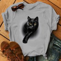 Frau T-shirt Kurzarm T-shirts Drucken Strassenmode Katze main image 4