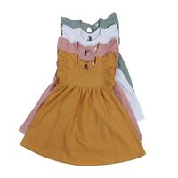Süß Einfarbig Baumwolle Und Leinen Rüschen Falten Normales Kleid Knielang Baby Kleidung main image 5