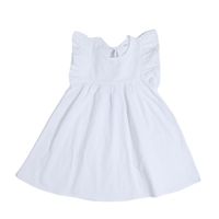 Süß Einfarbig Baumwolle Und Leinen Rüschen Falten Normales Kleid Knielang Baby Kleidung sku image 5