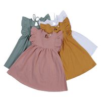 Süß Einfarbig Baumwolle Und Leinen Rüschen Falten Normales Kleid Knielang Baby Kleidung main image 1