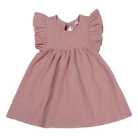 Süß Einfarbig Baumwolle Und Leinen Rüschen Falten Normales Kleid Knielang Baby Kleidung sku image 8