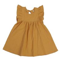 Süß Einfarbig Baumwolle Und Leinen Rüschen Falten Normales Kleid Knielang Baby Kleidung sku image 17
