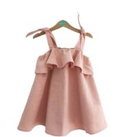 Fashion Solid Color Cotton And Linen Ruffles Strap Dress Knee-length Baby Clothes main image 4