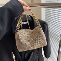 Women's Small Pu Leather Solid Color Fashion Rhinestone Chain Square Zipper Crossbody Bag main image 4