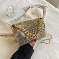 Women's Small Pu Leather Solid Color Fashion Rhinestone Chain Square Zipper Crossbody Bag sku image 2