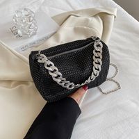 Women's Small Pu Leather Solid Color Fashion Rhinestone Chain Square Zipper Crossbody Bag sku image 4