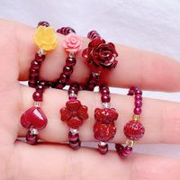 Ethnic Style Heart Shape Flower Artificial Gemstones Beaded Rings main image 1