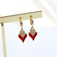 Cute Heart Shape Watermelon Copper Drop Earrings Gold Plated Zircon Copper Earrings 1 Pair main image 4