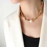 Mode Quadrat Titan Stahl Halskette Perlen Perle Edelstahl Halsketten sku image 1