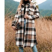 Women's Casual Plaid Pocket Button Single Breasted Coat Coat sku image 21