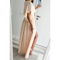 Women's Regular Dress Casual V Neck Slit Short Sleeve Solid Color Maxi Long Dress Daily main image 6