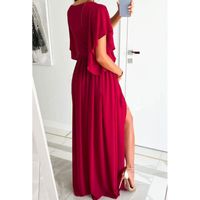 Women's Regular Dress Casual V Neck Slit Short Sleeve Solid Color Maxi Long Dress Daily main image 7