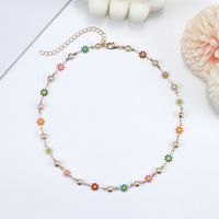 1 Piece Vacation Heart Shape Flower Copper Chain Inlay Rhinestones Pearl Necklace main image 2