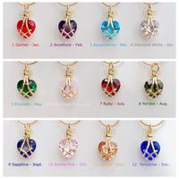 Fashion Geometric Heart Shape Alloy Plating Rhinestones Birthstone Unisex Pendant Necklace main image 2