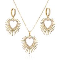 Fashion Heart Shape Copper Plating Inlay Zircon Earrings Necklace main image 5