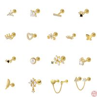 Mode Forme De Cœur Couronne Fleur Argent Sterling Placage Incruster Perle Artificielle Strass Boucles D'oreilles 1 Pièce main image 1