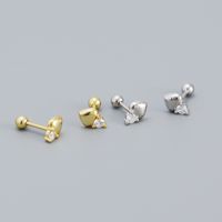 Simple Style Heart Shape Sterling Silver Ear Studs Plating Metal Rhinestone 925 Silver Earrings main image 4