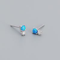 Style Simple Géométrique Argent Sterling Boucles D'oreilles Placage Métal Strass Opale 925 Argent Boucles D'oreilles sku image 3