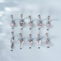 Belly Rings Fashion Heart Shape 316 Stainless Steel  Copper Plating Zircon sku image 1