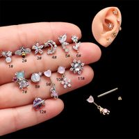 Boucles D'Oreilles Cartilage Mode Forme De Cœur Fleur Le Cuivre Placage Strass main image 1