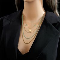 Vintage Style Geometric Stainless Steel Gold Plated Turquoise Layered Necklaces main image 2