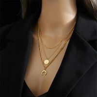Stainless Steel 18K Gold Plated Vintage Style Gold Plated Star Moon No Inlaid Layered Necklaces main image 2