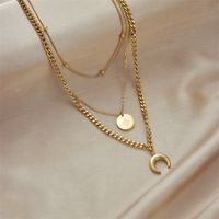 Stainless Steel 18K Gold Plated Vintage Style Gold Plated Star Moon No Inlaid Layered Necklaces main image 4